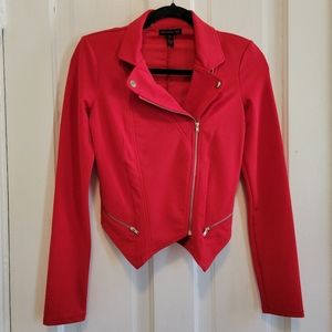 Red zip-up moto jacket